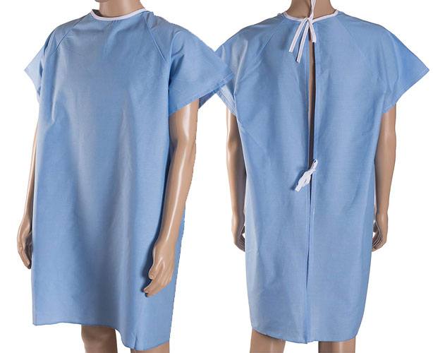 Patient Gown, Cotton/Poly, Open Back with Ties - P-GOWNBLUE - Personal Care  sku P-GOWNBLUE